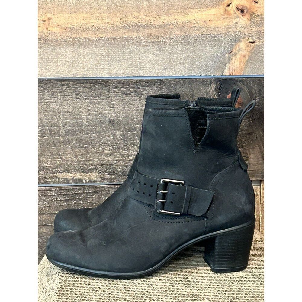 Ecco Women's Touch Boot Size 37 Black Leather Bootie Block Heel Comfy